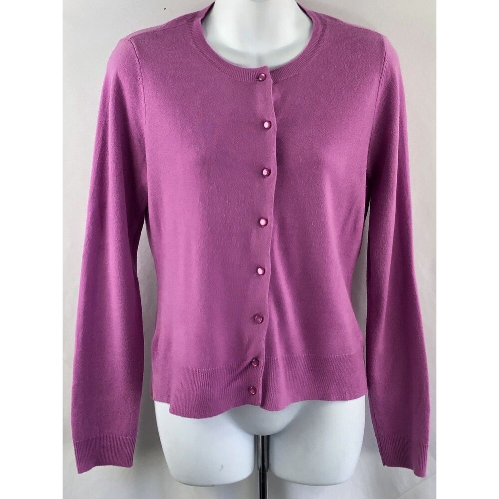 Vintage Babydoll Cardigan Sweater L purple SoftKnit ButtonUp scoop 90s Y2k Bratz